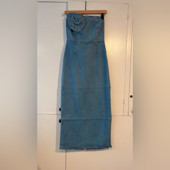 NWT Torn by Ronny Kobo Renee Strapless Denim Midi Dress Floral Detail Size S - Picture 4 of 9